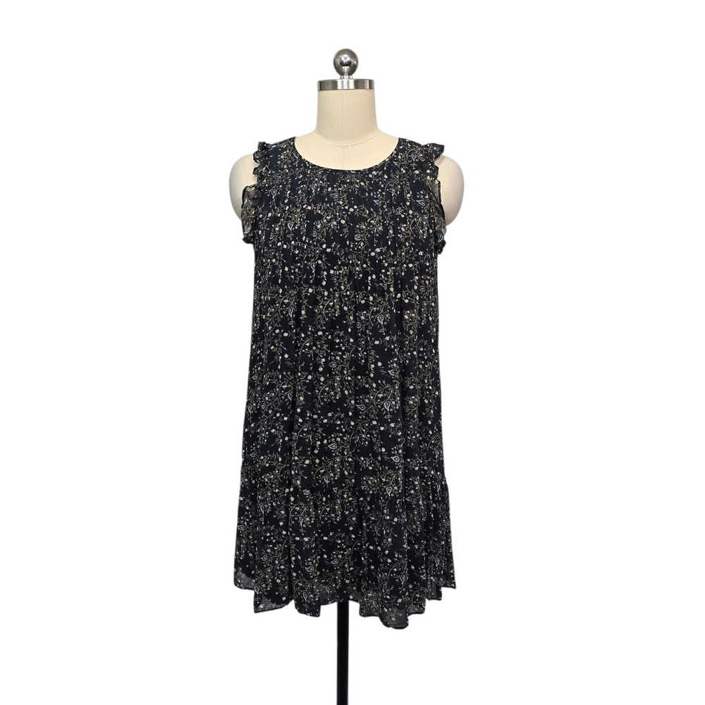 Joie Black Floral Print Ruffle Sleeve Mini Dress Womens Size XS 100% Silk Summer